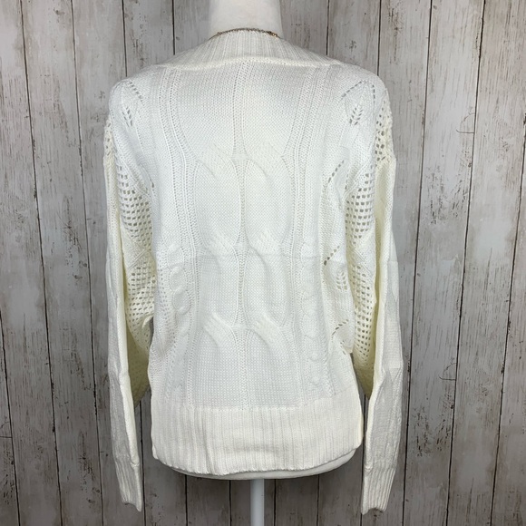 🔥COMFY CHIC🔥Loose Fit Knit Hollow Out Jumper Sweater White M/L NWT - Picture 6 of 7